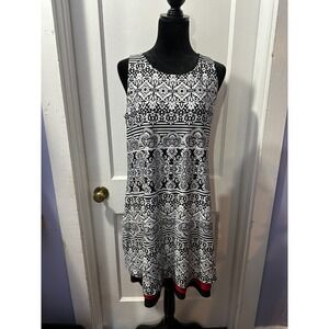 Madison Leigh Black and White Pattered Tank Dress with‎ Red Accent in 10